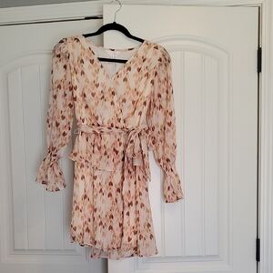 Petite XS LC Lauren Conrad Blush and Cream Long Sleeve Dress Heart Pattern